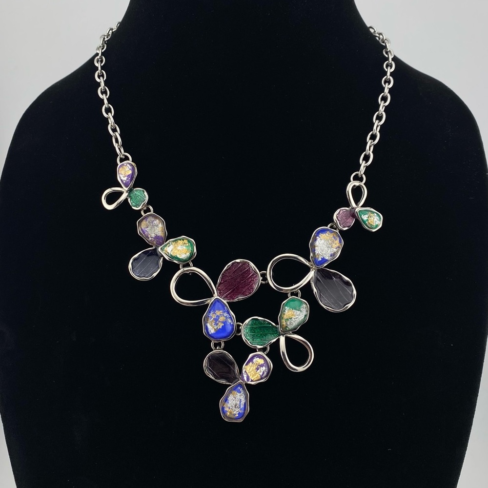 🇨🇦 Silver tone with multicoloured metal pendants necklace by Spoutnik